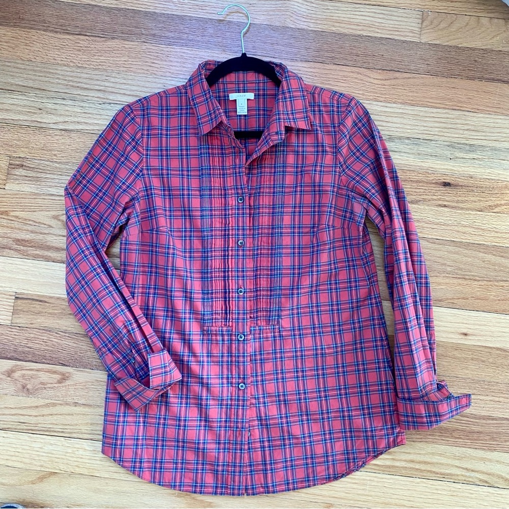 J. Crew Size 4 Red Plaid Pleated Shirt